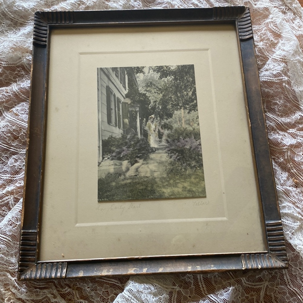 VTG Villar  signed “An Early Start” hand colored Art Deco style framed picture
